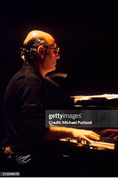 Michael Nyman performs on stage, Royal Festival Hall, London, 1992.