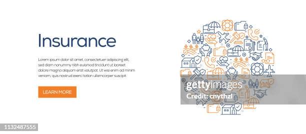 insurance related banner template with line icons. modern vector illustration for advertisement, header, website. - family travel stock illustrations