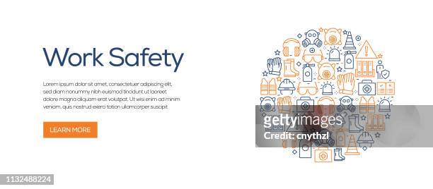 work safety related banner template with line icons. modern vector illustration for advertisement, header, website. - garment factory stock illustrations