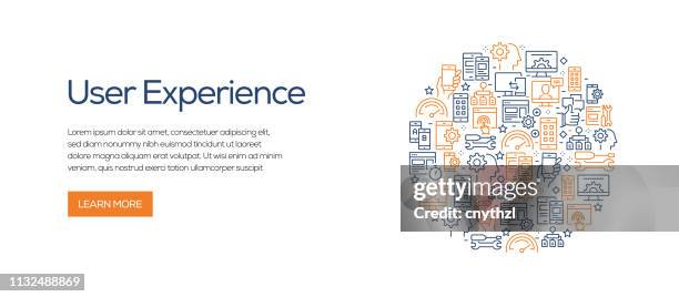 user experience banner template with line icons. modern vector illustration for advertisement, header, website. - computer programmer stock illustrations
