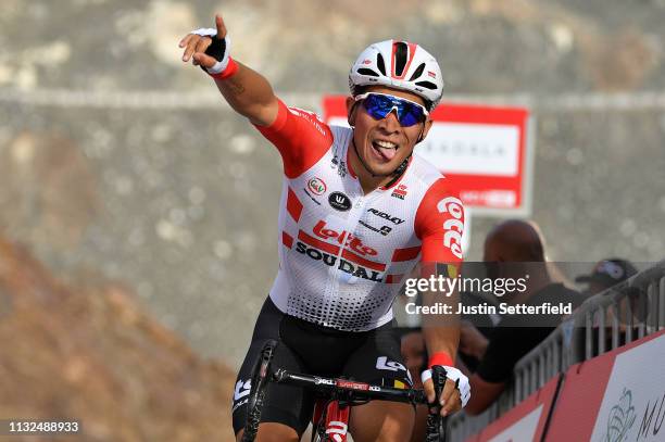 Arrival / Caleb Ewan of Australia and Team Lotto Soudal / Celebration / during the 5th UAE Tour 2019, Stage 4 a 197km stage from Palm Jumeirah -...