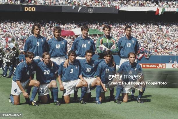 View of the Italy national team posed together prior to playing in the 1994 FIFA World Cup Group E match between Italy and Norway at the Giants...