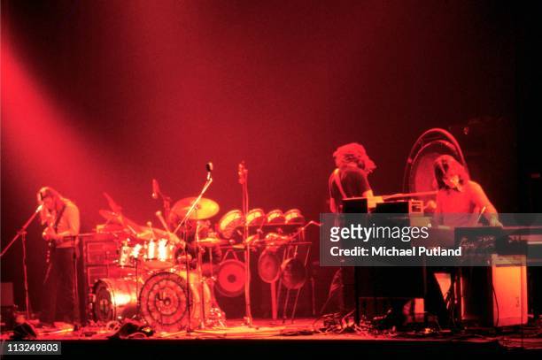 Pink Floyd perform on stage, London L-R David Gilmour, Nick Mason, Roger Waters, Rick Wright.