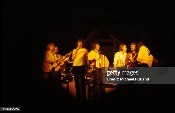 Pink Floyd on stage, performing 'The Wall' at Los Angeles Memorial Sports Arena, Los Angeles, California, February 1980.