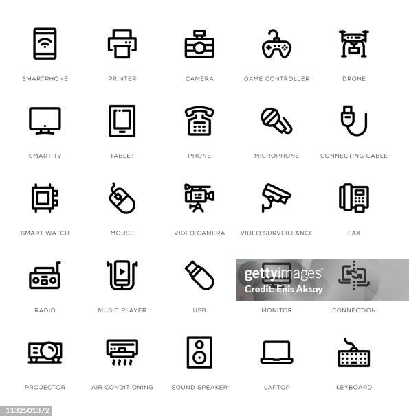 technology and devices line icon set - office printer stock illustrations