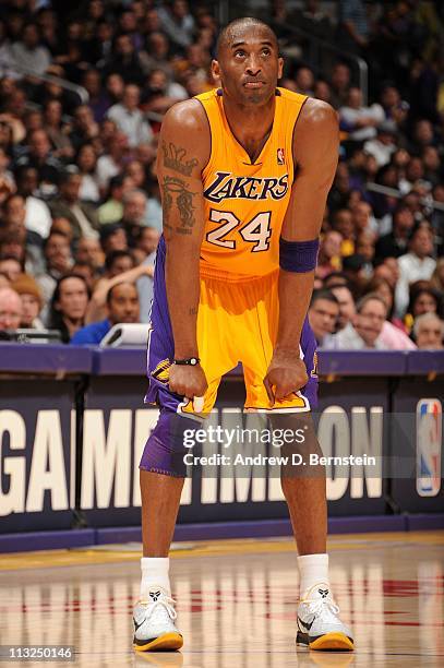 Kobe Bryant of the Los Angeles Lakers during the game against the New Orleans Hornets during Game Two of the Western Conference Quarterfinals in the...