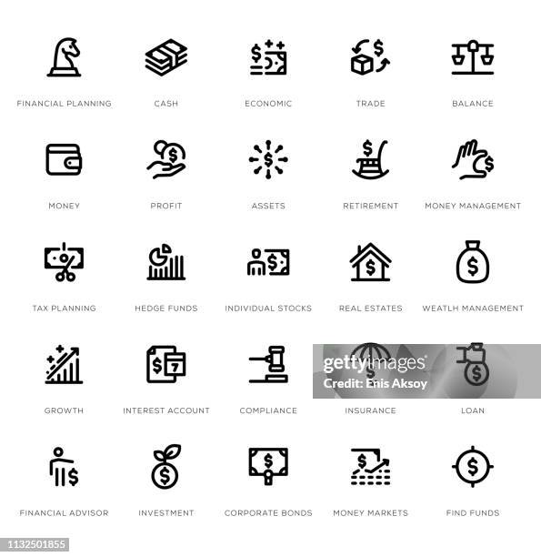 wealth management line icon set - different loans stock illustrations