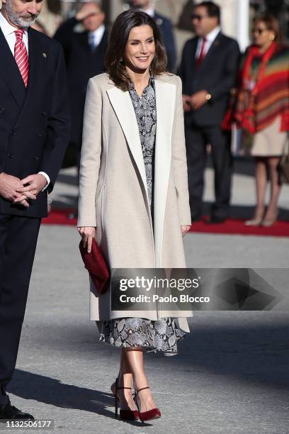 Queen Letizia of Spain receives Peruvian president Martin Alberto Vizcarra Cornejo and wife Maribel Diaz Cabello at the Royal Palace on February 27,...