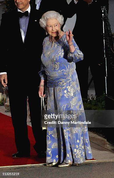 Queen Elizabeth II attends the pre-wedding dinner at Mandarin Oriental Hyde Park on April 28, 2011 in London, England.