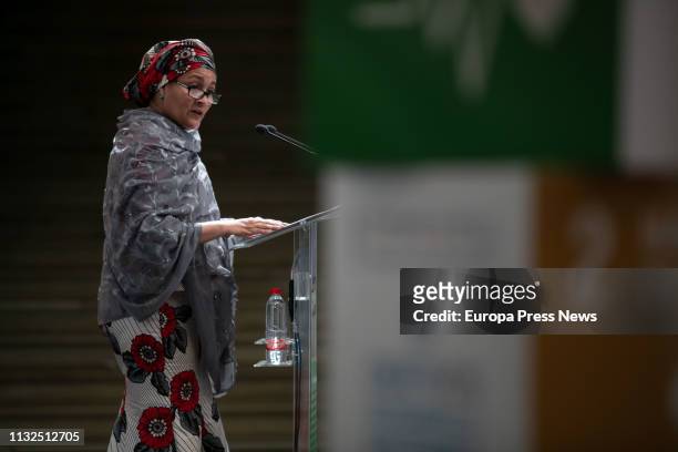 The vice secretary general of the ONU, Amina Mohammed speaks during the closing ceremony of the seminar ‘Localizando los Objetivos del Desarrollo...