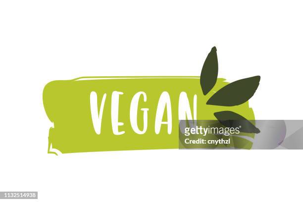 veganes logo. raw, healthy food badge, etikett für café, restaurants und verpackung - obst stock-grafiken, -clipart, -cartoons und -symbole