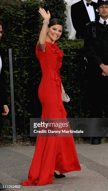 Crown Princess Victoria of Sweden attends the pre-wedding dinner at Mandarin Oriental Hyde Park on April 28, 2011 in London, England.