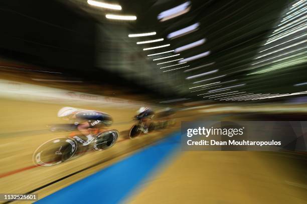 Jennifer Valente, Christina Birch, Kimberly Geist and Emma White of the USA compete in the Women's team pursuit qualifying on day one of the UCI...