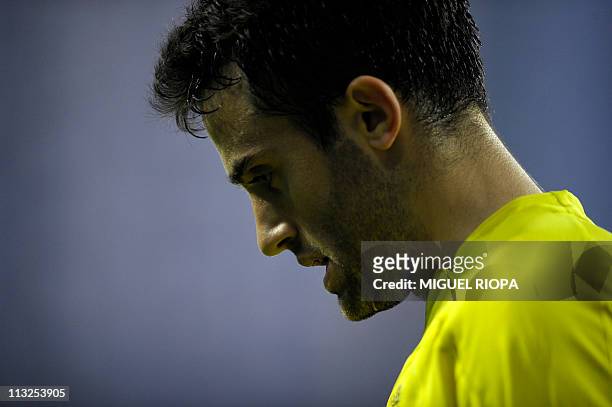 Villarreal's Italian forward Giuseppe Rossi areacts during their UEFA Europa League semi-finals first leg football match against FC Porto at the...