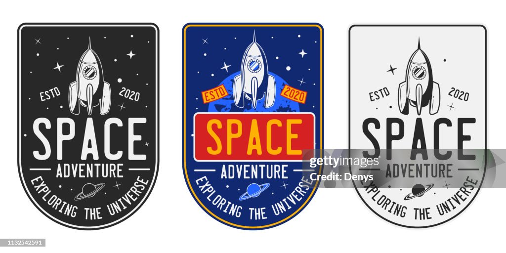 Space Machine Sign Set Of Vintage Space Badges Logos Labels Retro Space Sign With Rocket ...