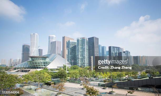 the aerial view of hangzhou city - future city stock-fotos und bilder