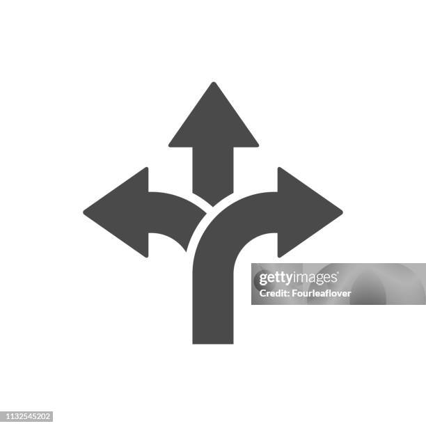 three-way direction arrow icon - fork stock illustrations