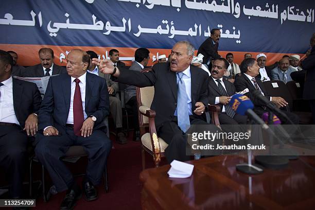 President Ali Abdullah Saleh, before giving a speech to thousands of supporters on March 10, 2011 in Sana, Yemen. Thousands of Yemenis have been...