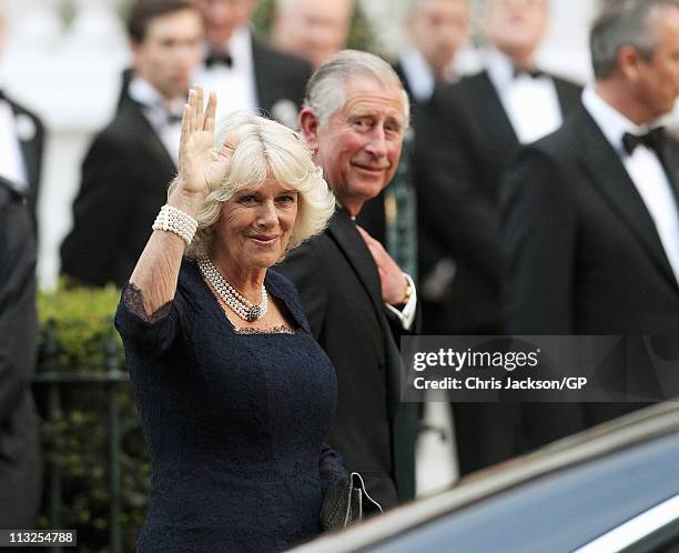 Camilla, Duchess of Cornwall and Prince Charles, Prince of Wales attend a gala pre-wedding dinner held at the Mandarin Oriental Hyde Park on the eve...