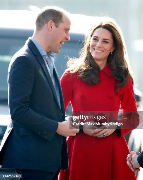 Prince William, Duke of Cambridge and Catherine, Duchess of Cambridge arrive for a visit to Windsor Park Stadium, home of the Irish Football...