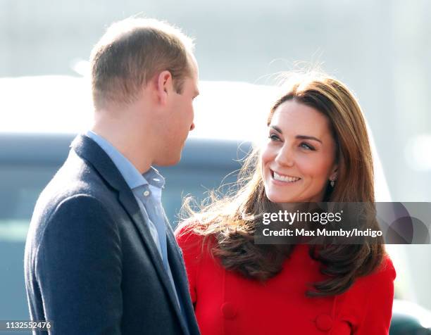 Prince William, Duke of Cambridge and Catherine, Duchess of Cambridge arrive for a visit to Windsor Park Stadium, home of the Irish Football...