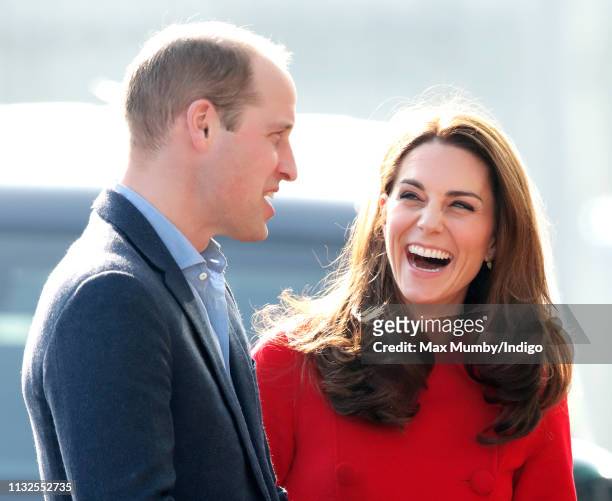 Prince William, Duke of Cambridge and Catherine, Duchess of Cambridge arrive for a visit to Windsor Park Stadium, home of the Irish Football...