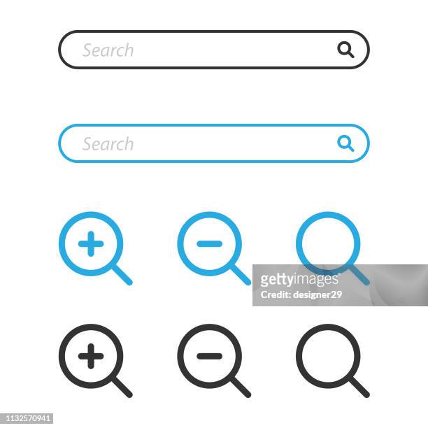 search bar and magnifying glass icon design. - magnifying glass stock illustrations