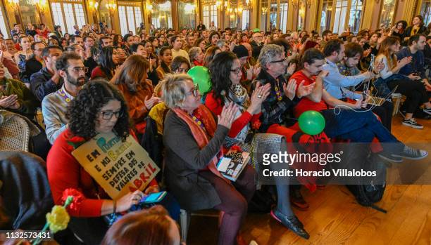 The audience applaud Jean Wyllys, journalist and Brazilian politician, ex-deputy of PSOL-Socialism and Liberty Party and LGBT activist. During his...