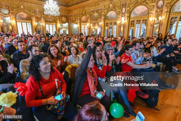 The audience applaud Jean Wyllys, journalist and Brazilian politician, ex-deputy of PSOL-Socialism and Liberty Party and LGBT activist. During his...