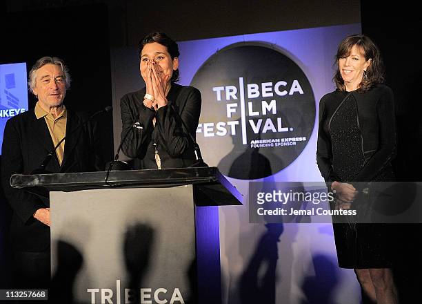Tribeca Film Festival Co-Founder Robert De Niro, The Founders Award for Best Narrative Feature winner Lisa Aschan and Tribeca Film Festival...