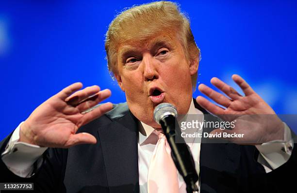 Chairman and President of the Trump Organization Donald Trump speaks to several GOP women's group at the Treasure Island Hotel & Casino April 28,...
