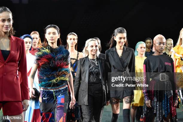 Fashion designer Christelle Kocher walks the runway during the finale of Koche show as part of the Paris Fashion Week Womenswear Fall/Winter...