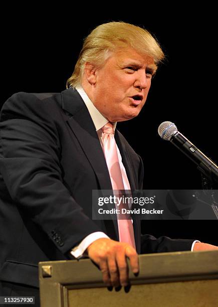 Chairman and President of the Trump Organization Donald Trump speaks to several GOP women's group at the Treasure Island Hotel & Casino April 28,...