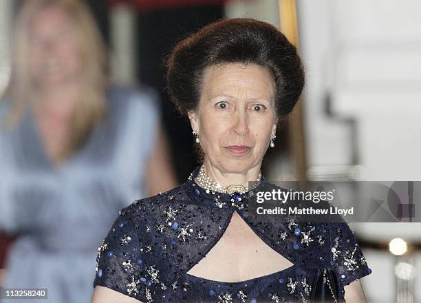 Anne, Princess Royal attends a gala pre-wedding dinner held at the Mandarin Oriental Hyde Park on April 28, 2011 in London, England.