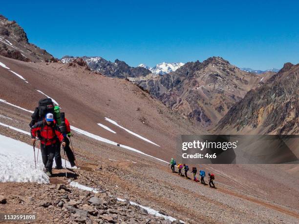 climbing on aconcagua - mount aconcagua stock pictures, royalty-free photos & images