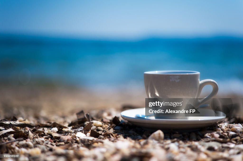 Cup of coffee at the pebble beach