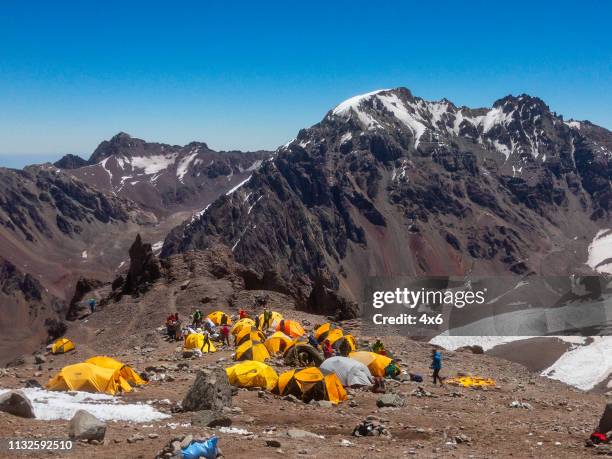 camp 2 at aconcagua national park - mount aconcagua stock pictures, royalty-free photos & images
