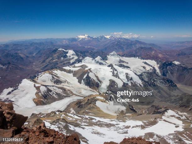 view from the summit of aconcagua, the tallest point of south america - mount aconcagua stock pictures, royalty-free photos & images