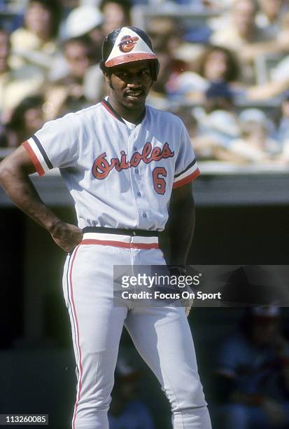 Paul Blair of the Baltimore Orioles stands on deck awaiting his turn to hit during a Major League Baseball game circa 1975. Blair played for the...