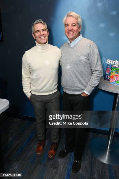 Andy Cohen and Fyre Festival event producer Andy King pose for a photo during a visit to 'Radio Andy' at SiriusXM Studios on February 27, 2019 in New...