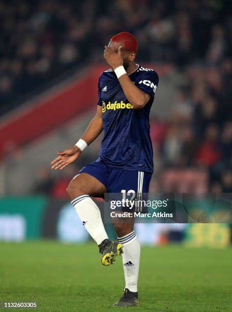 Ryan Babel of Fulham reacts during the Premier League match between Southampton FC and Fulham FC at St Mary's Stadium on February 27, 2019 in...