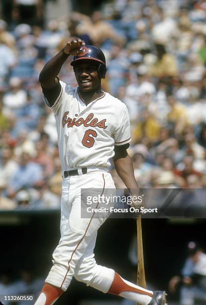 Paul Blair of the Baltimore Orioles swings at a pitch during a Major League Baseball game circa 1970 at Memorial Stadium in Baltimore, Maryland....