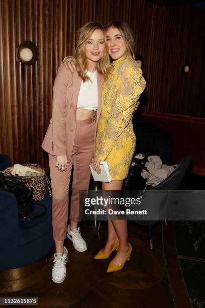 Laura Whitmore and Gina Martin attend a party hosted by Gina Martin and Ryan Whelan to celebrate the Royal ascent into law of the Voyeurism Bill,...