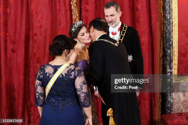 King Felipe VI of Spain and Queen Letizia of Spain receive Peruvian President Martin Alberto Vizcarra and wife Maribel Diaz Cabello for a Gala Dinner...