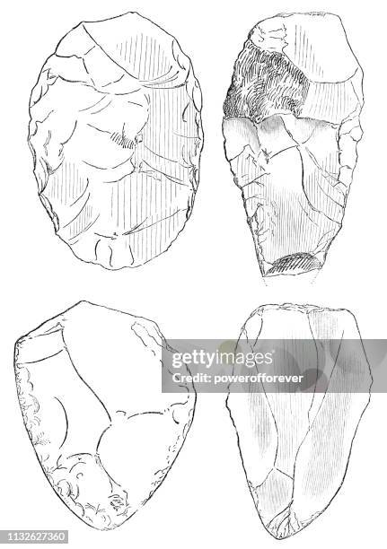 prehistoric stone hand axes - 600,000 to 160,000 years ago - early homo sapiens stock illustrations