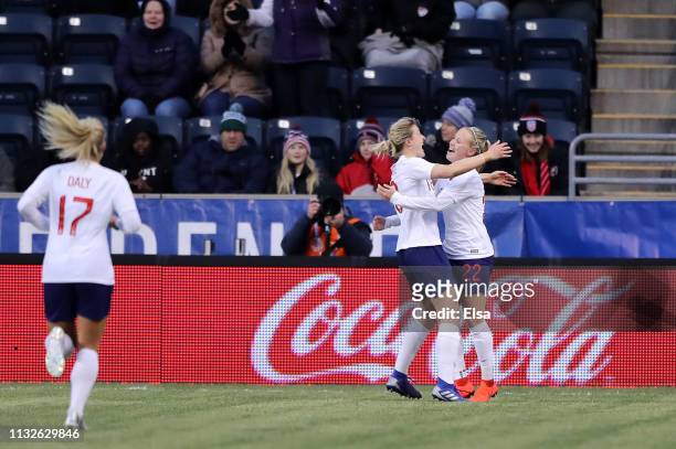 Beth Mead of England celebrates after scoring her sides second goal during the 2019 SheBelieves Cup match between Brazil and England at the Talen...