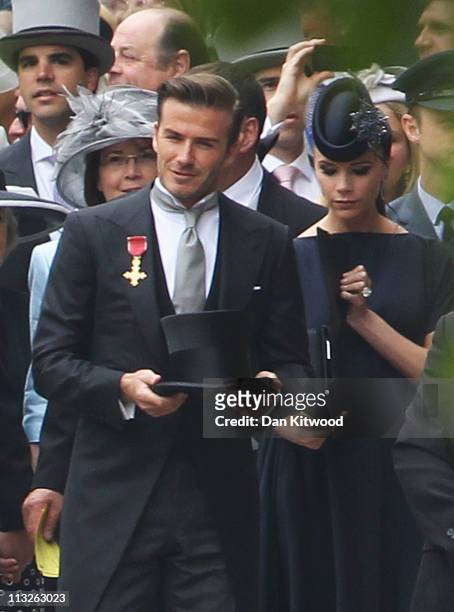 David Beckham and Victoria Beckham arrive to attend the Royal Wedding of Prince William to Catherine Middleton at Westminster Abbey on April 29, 2011...