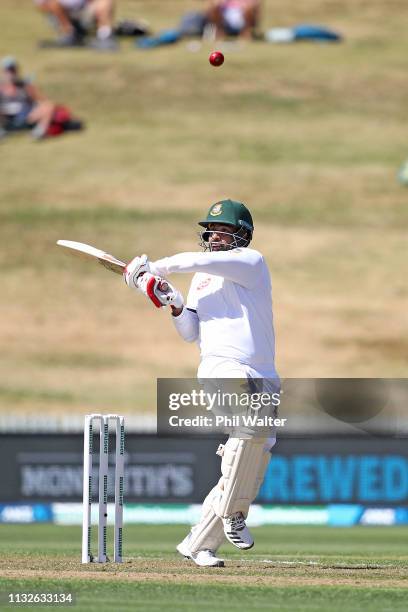 Tamim Iqbal of Bangladesh bats during day one of the First Test match in the series between New Zealand and Bangladesh at Seddon Park on February 28,...