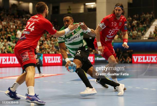 Edmilson Araujo of Sporting CP in action during the EHF Champions League match between Sporting CP and Veszprem HC at Pavilhao Joao Rocha on March...