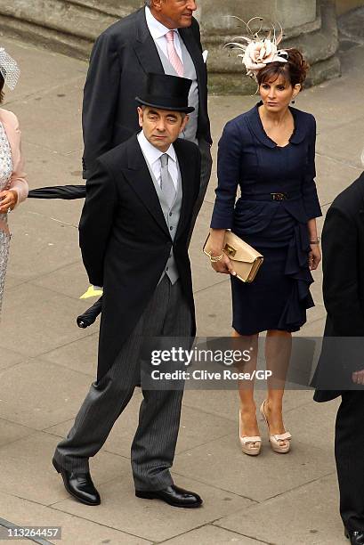 Rowan Atkinson and guest arrive at Westminster Abbey for the Royal Wedding of Prince William to Catherine Middleton at Westminster Abbey on April 29,...